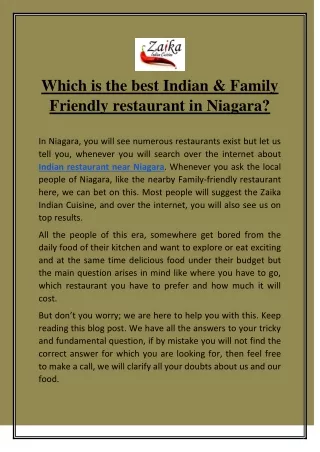 Best Indian & Family Friendly restaurant in Niagara Falls ,NY