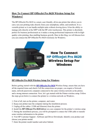How To Connect HP OfficeJet Pro 8620 Wireless Setup For Windows