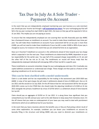 Tax Due In July As A Sole Trader – Payment On Account