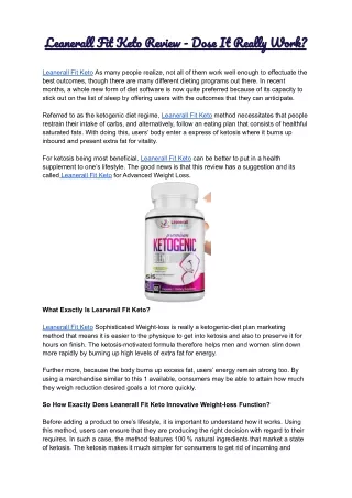 Leanerall Fit Keto Review