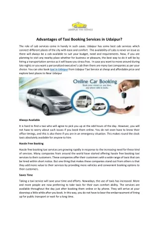 Advantages of Taxi Booking Services in Udaipur