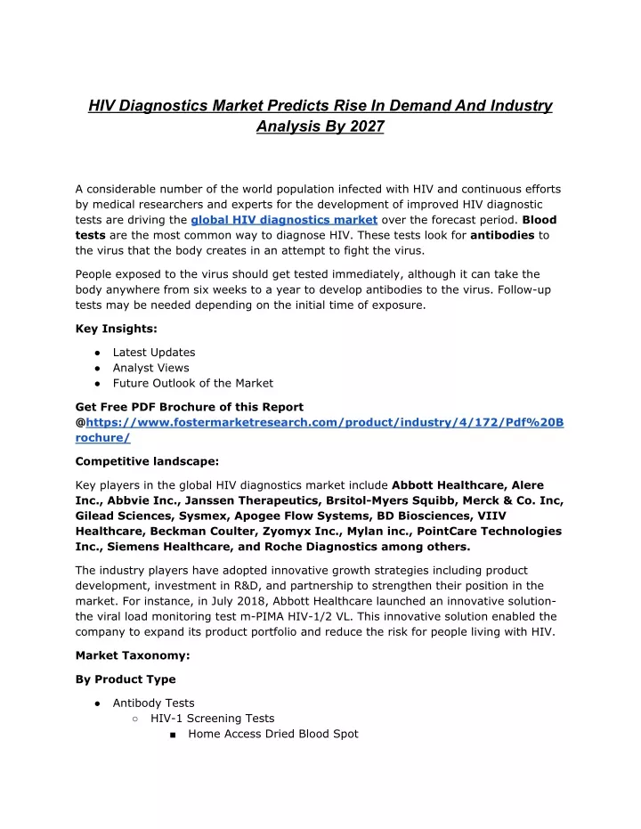 hiv diagnostics market predicts rise in demand