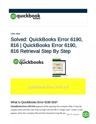 (1-877-323-5303) How to Fix QuickBooks Error 6190 Status Code 816?