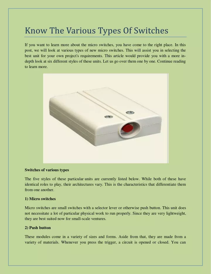 know the various types of switches