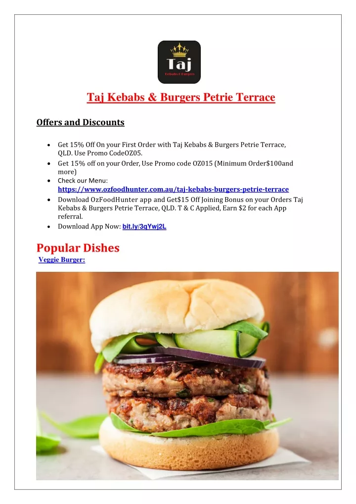 taj kebabs burgers petrie terrace offers