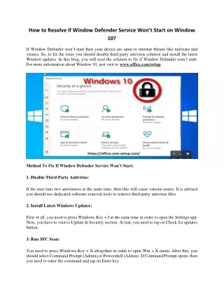 how to resolve if window defender service