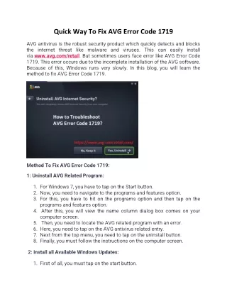 quick way to fix avg error code 1719