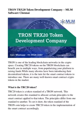 tron trx20 token development company mlm software