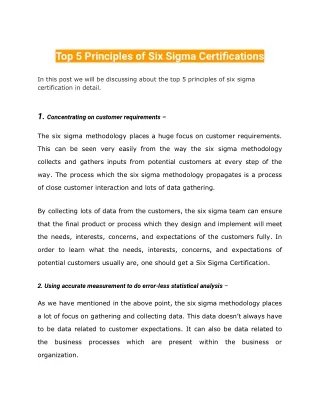 Top 5 Principles of Six Sigma Certifications