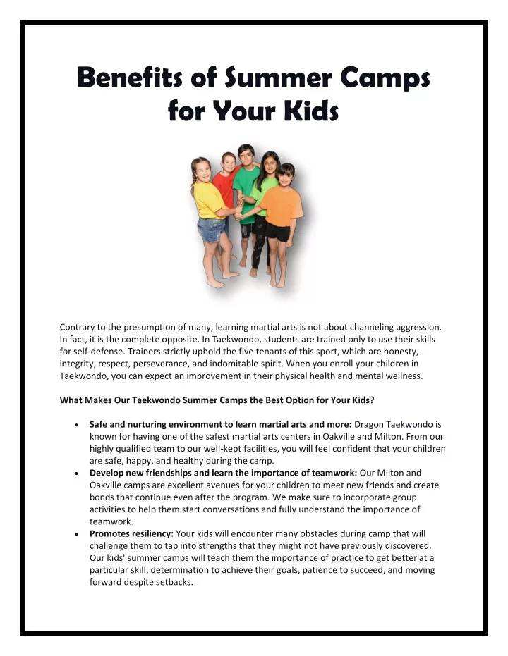 benefits of summer camps for your kids