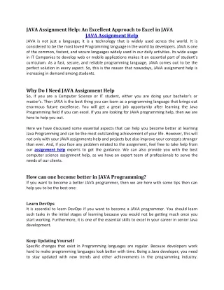 java assignment help an excellent approach