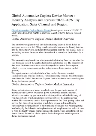 global automotive capless device market industry