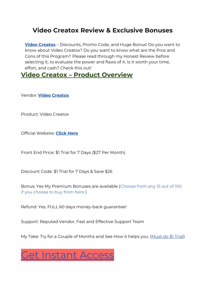 video creatox review exclusive bonuses