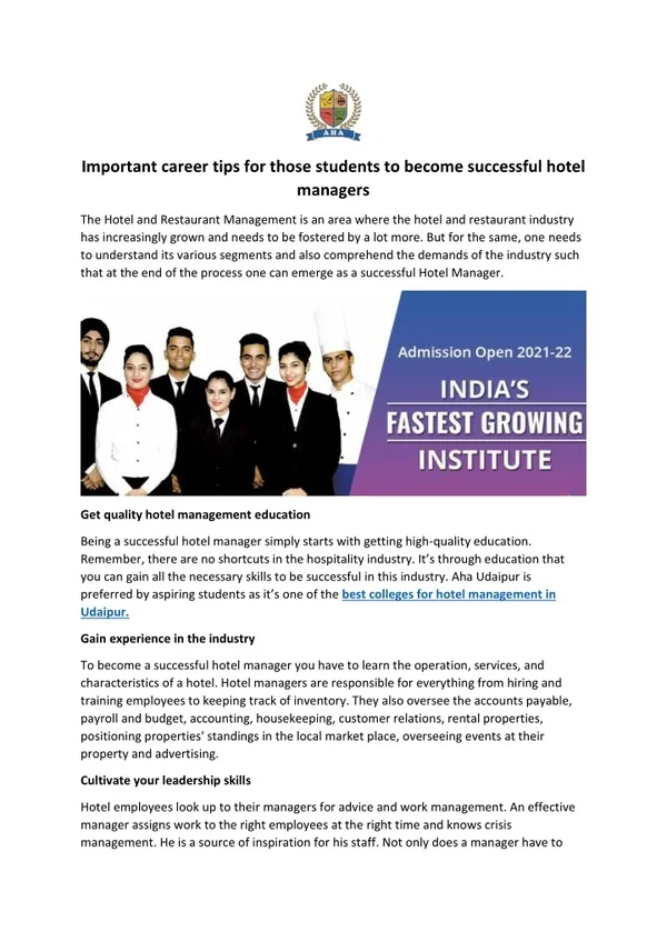 Important career tips for those students to become successful hotel managers