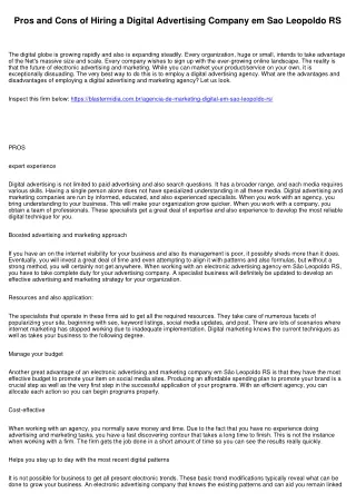 Benefits and drawbacks of Employing a Digital Advertising Firm em Sao Leopoldo RS