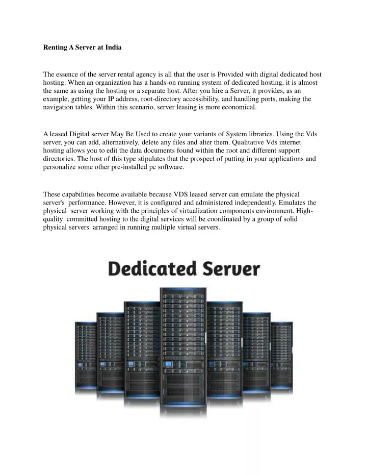 renting a server at india the essence