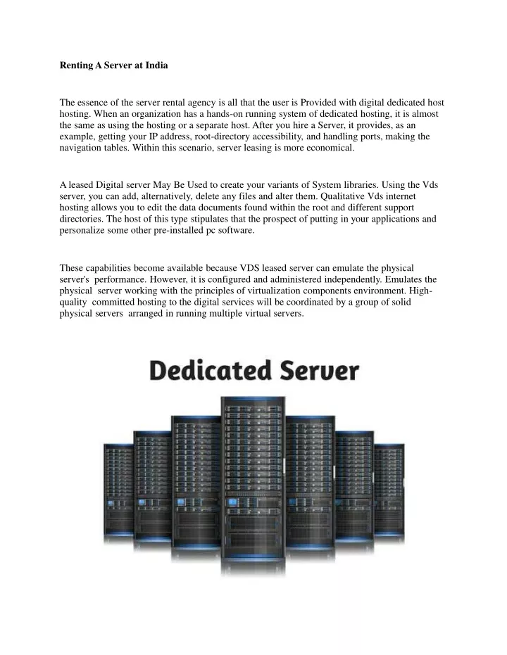 PPT - Renting a Dedicated Server in India PowerPoint Presentation, free ...