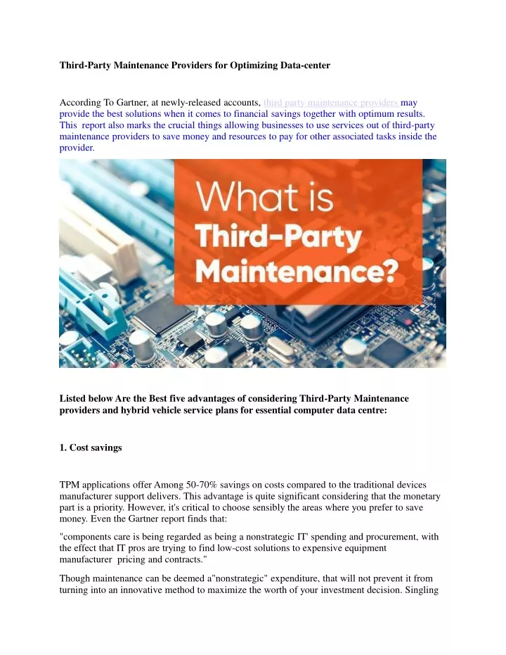 third party maintenance providers for optimizing
