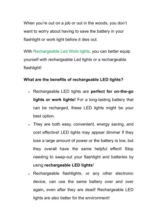 The Benefits of Rechargeable Led Work Light
