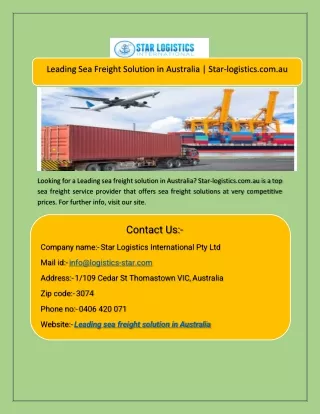 Leading Sea Freight Solution in Australia  Star-logistics.com.au