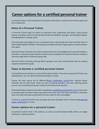 Career options for certified personal trainer