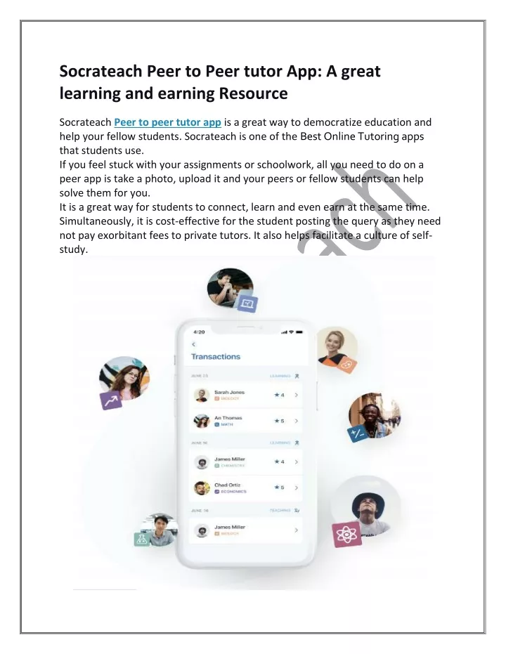 socrateach peer to peer tutor app a great
