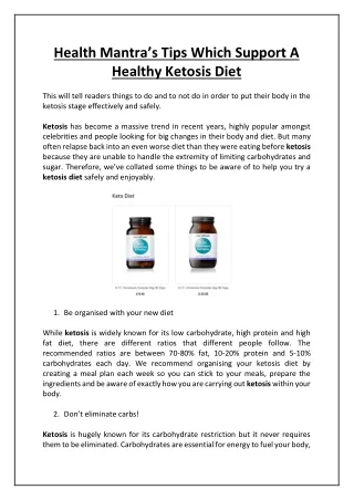 Health Mantra’s Tips Which Support A Healthy Ketosis Diet