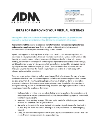 ADM releases - ideas for improving virtual meetings