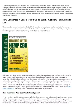 The Length Of Time Does It Take For Cbd Oil To Function