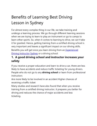 Best Driving Lesson in Sydney