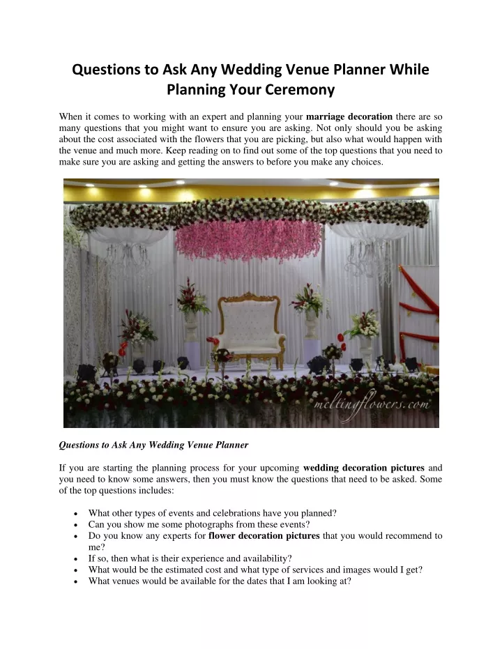 questions to ask any wedding venue planner while