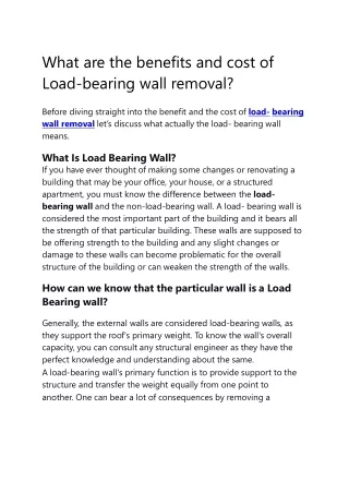 What are the benefits and cost of Load-bearing wall removal?