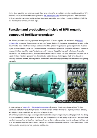 Production method of multifunctional and efficient NPK compound fertilizer granulator