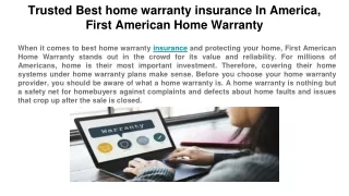 Trusted Best home warranty insurance In America, First American Home Warranty