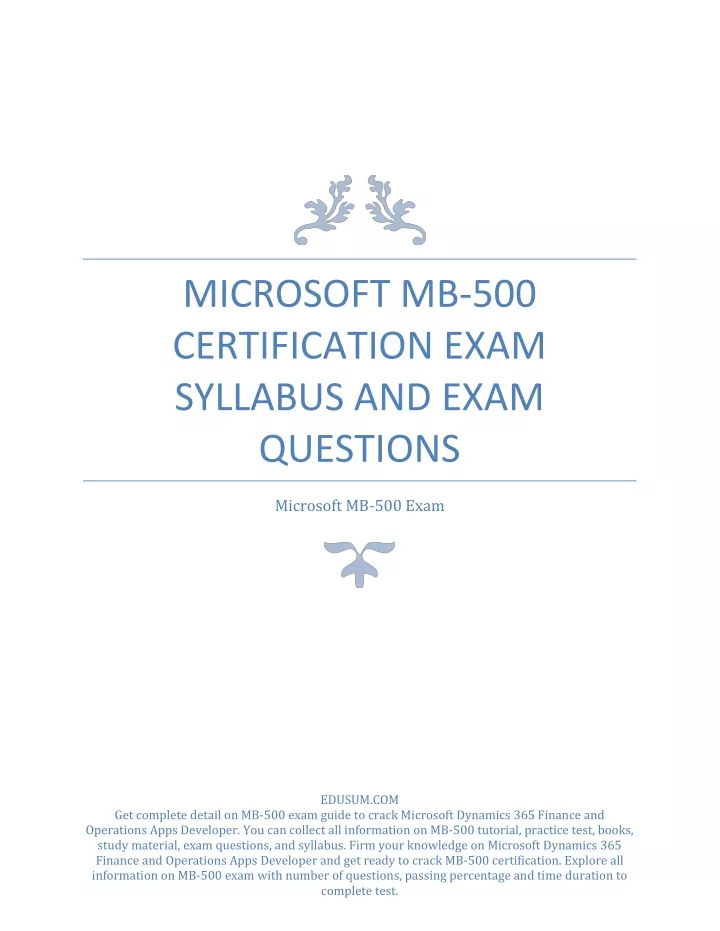 microsoft mb 500 certification exam syllabus