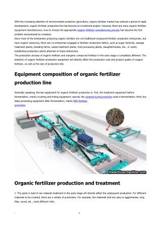 Selection of equipment for organic fertilizer manufacturing process