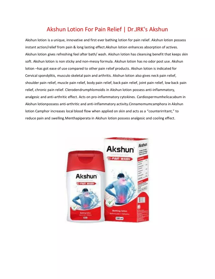 akshun lotion for pain relief dr jrk s akshun