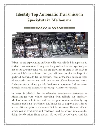 Identify Top Automatic Transmission Specialists in Melbourne