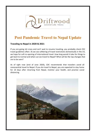 Post Pandemic Travel to Nepal Update