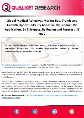 Global Medical Adhesives Market Size, Trends and Growth Opportunity, By Adhesive, By Product, By Application, By Thickne