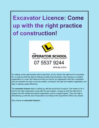 Excavator Licence Come up with the right practice of construction!