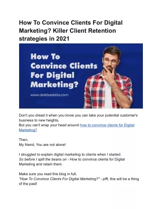 How To Convince Clients For Digital Marketing? Killer Client Retention Tips To G