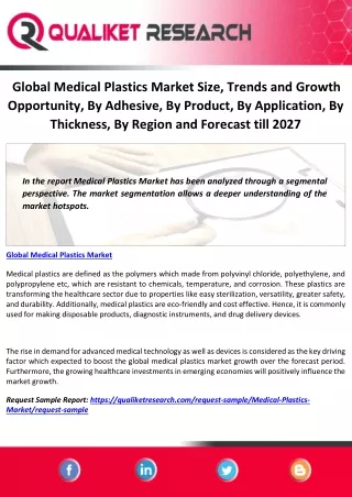 Global Medical Plastics Market Size, Trends and Growth Opportunity, By Adhesive, By Product, By Application, By Thicknes