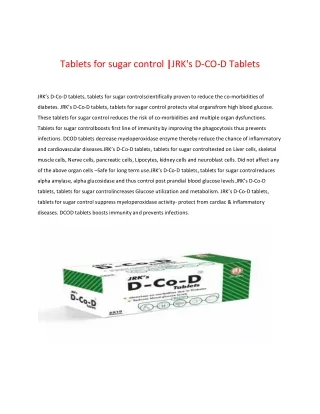 tablets for sugar control jrk s d co d tablets
