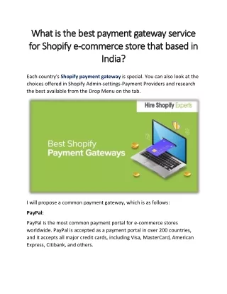 What is the best payment gateway service for Shopify e-commerce store that based in India