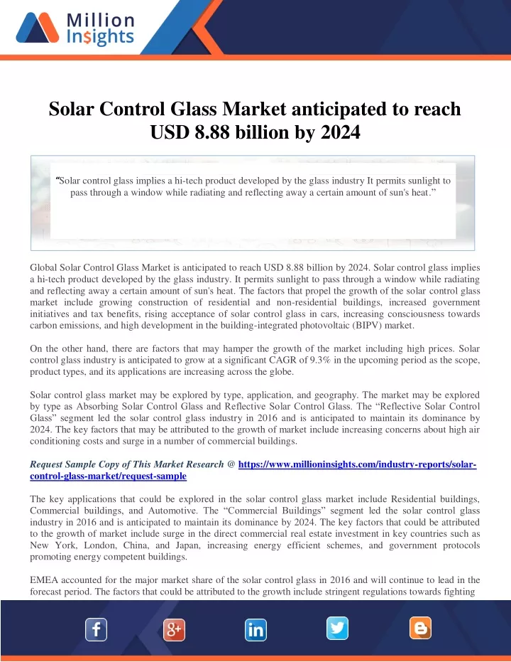 solar control glass market anticipated to reach