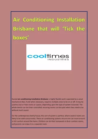 Air Conditioning Installation Brisbane that will ‘Tick the boxes’