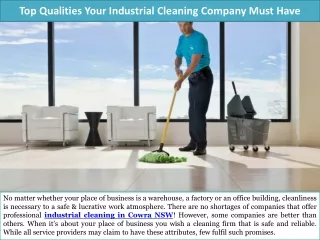 Top Qualities Your Industrial Cleaning Company Must Have