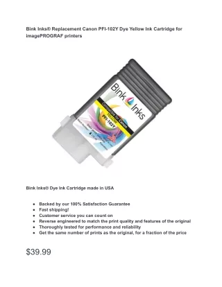bink inks replacement canon pfi 102y dye yellow