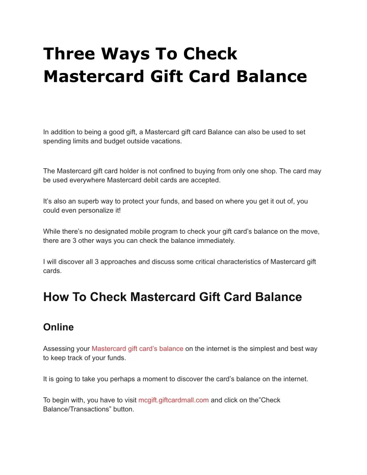 balance check mastercard gift card